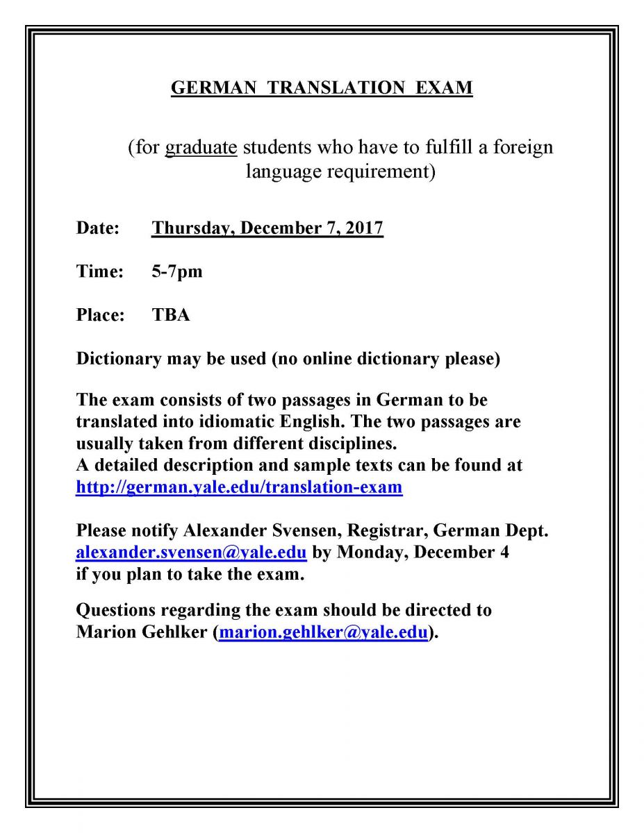 German Reading / Translation Exam Department of Germanic Languages