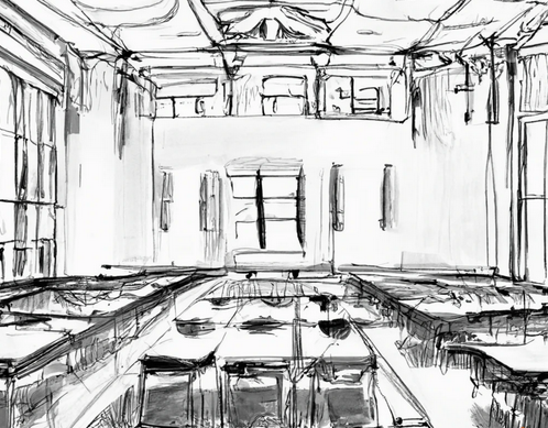 Line Drawing of Classroom