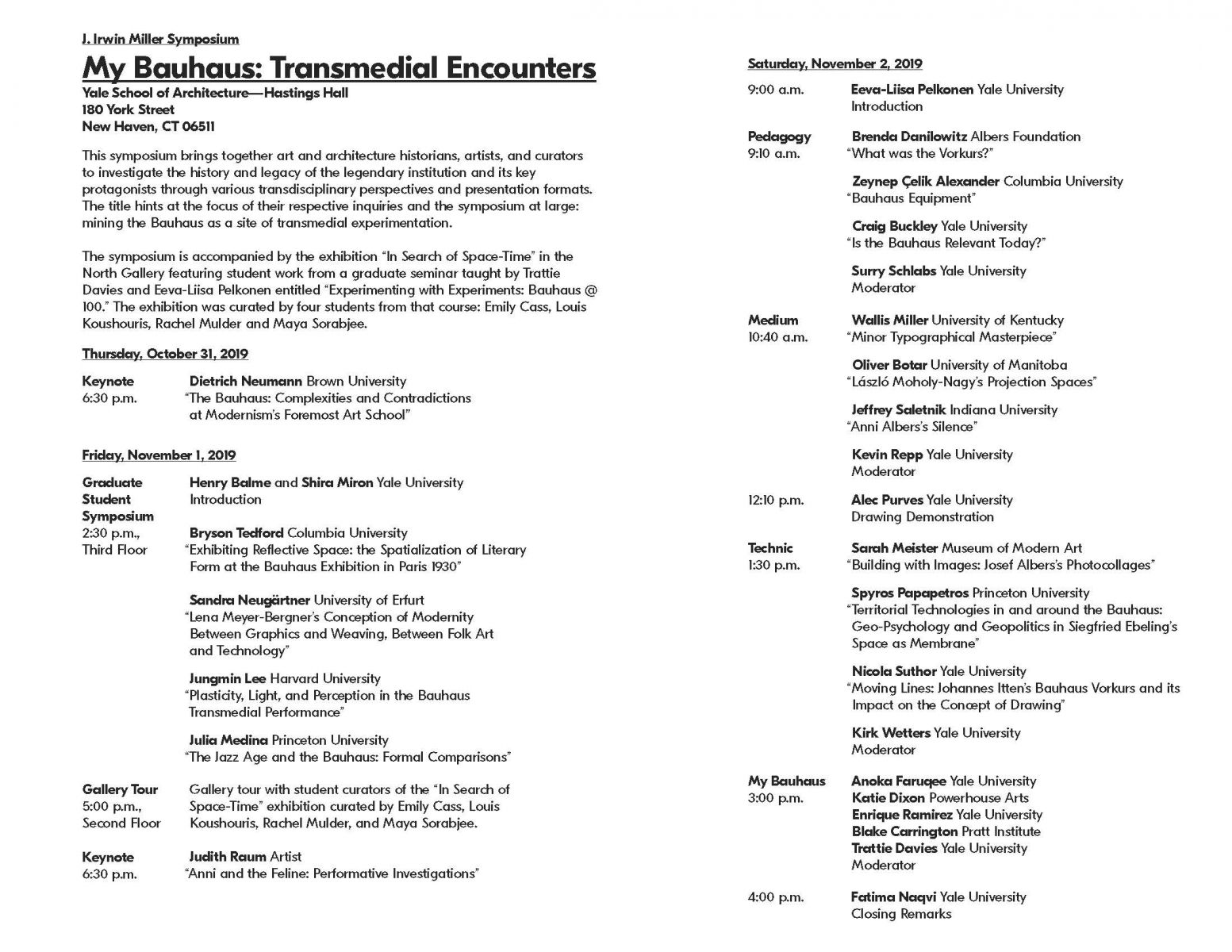 Bauhaus Conference Schedule