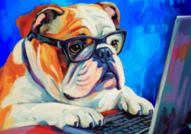 Bulldog at computer